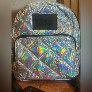 NEW PINK Victoria Secret Shiny iridescent holographic mini backpack